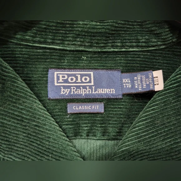 POLO RALPH LAUREN Men's Classic Fit Corduroy Button Up Camp Shirt Green Size XXL